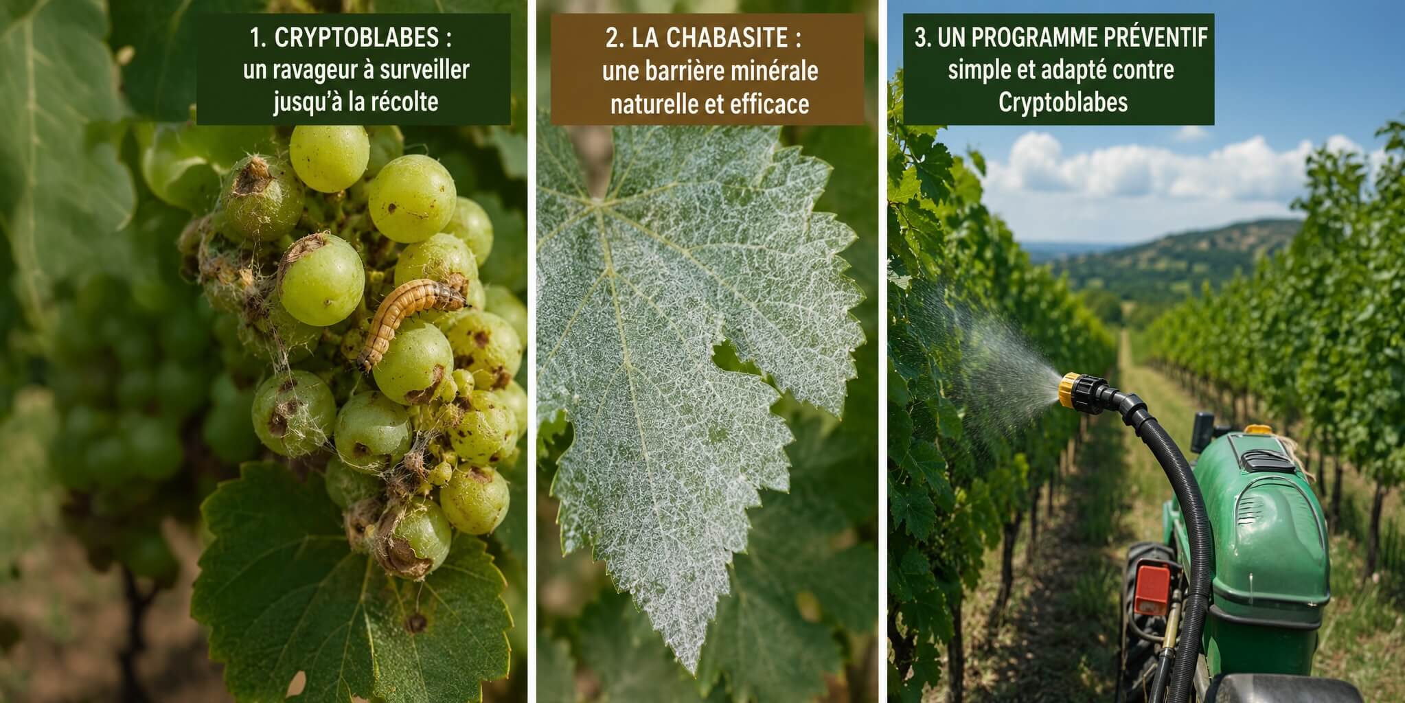 Cryptoblabes dans les vignes : la chabasite, une barrière minérale naturelle pour mieux protéger les grappes